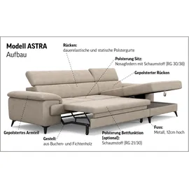 Cotta Ecksofa COTTA "Astra L-Form, B: 300 cm", snow, B:300cm T:169cm, 100% Polyester (PES), Sofas, Ecksofa, mit Kopfteilverstellung, optional Bettfunktion & Bettkasten
