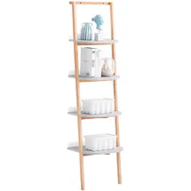SoBuy Leiterregal mit 4 Ebenen Bücherregal Grau Natur, Holzwerkstoff, Holz, Buche, 44x169x39 cm, Wohnzimmer, Regale, Bücherregale