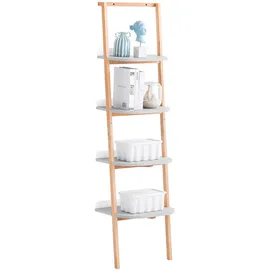 SoBuy Leiterregal mit 4 Ebenen Bücherregal Grau Natur, Holzwerkstoff, Holz, Buche, 44x169x39 cm, Wohnzimmer, Regale, Bücherregale