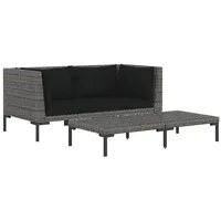 vidaXL 3-tlg. Garten-Lounge-Set Dunkelgrau Halbrundes Poly Rattan