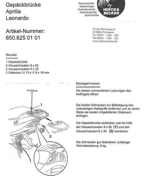 HEPCO & BECKER Bagagebrug Leonardo 125 / 150 tot jaar 1998, zilver