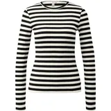 QS Geripptes Longsleeve Schwarz/Creme XXL