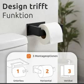 ECENCE 1x Toilettenpapierhalter + 2x Handtuchhaken Badezimmerset selbstklebend Schwarz