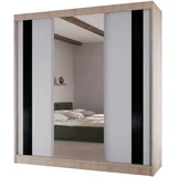 beautysofa Schwebetürenschrank, Sonoma Eiche, Weiß, Schwarz, Holzwerkstoff, 9 Fächer, 4 Schubladen 200x215x61 cm, Schlafzimmer, Kleiderschränke, Schwebetürenschränke