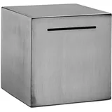 Relaxdays Spardose nicht zum Öffnen, Edelstahl, 15 x 15 x 15 cm, Sparschwein für Erwachsene, Scheine & Münzen, Silber