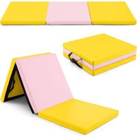 KOMFOTTEU Weichbodenmatte Turnmatte, klappbar PU, 180x60x5 cm gelb|rosa