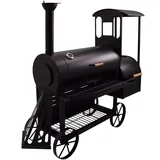 Syntrox Smoker Flustra, Lokomotive mit Räucherofen, BBQ-Grill, Multifunktionaler Räucherofen, Feuerschutzlakiert, Holzgriffe, Holzkohlegrill, Grillwagen, Räucherkammer und Grillkammer