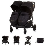 Chipolino Zwillingskinderwagen Top Stars, 77 cm breit, Wickeltasche, Fußsack schwarz