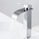 Hochdruck Wasserhahn Bad Armatur Wasserfall Hoher Ausguss, Mischbatterie Badarmatur Einhebelmischer Waschtischbatterie für Badezimmer Waschtisch,