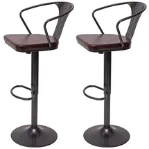Proregal 2er-Set Barhocker mit Lehne Sitzhöhe 63-83cm Armlehne Tresenhocker Barstuhl Industrial drehbar vintage Schwarz-braun| höhenverstellbar