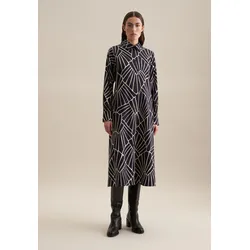 Sommerkleid »Schwarze Rose«, Langarm Kragen Druck, Gr. XS (34) - Normalgrößen, Dunkelblau, , 98031807-34 Normalgrößen