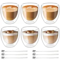 Delamiya Doppelwandige Espressotassen Set 6er, 80ml Doppelwandige Gläser mit 6 Löffel, Latte Macchiato Gläser Set, Espressotassen Glas, Cappuccino Gläser, Kaffeetassen Glas für Espresso-Liebhaber