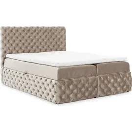 yourhouse24 Boxspringbett Castel (Bonell-Matratze und Topperr), mit zwei Bettkästen (Farbe: Ikoo 05, Größe: 160x200 cm) - Beige/Braun/Rosa/Dunkelblau/Grün/Hellgrau/Grau/Dunkelgrau