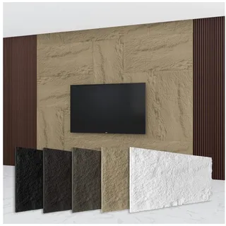 HEXIM Steinoptik Felsen Platten 120x60cm PU Wandverkleidung 0,73qm 3D Paneele Bruchstein Dekor Wandpaneele Wanddeko Steinplatte Felswand Wohnzimmer Innenwand A002-15 Beige)