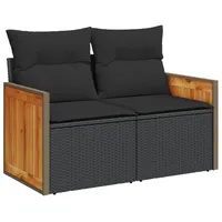 VidaXL Gartensofa mit Kissen 2-Sitzer Schwarz Poly Rattan