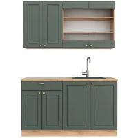 Vicco Singleküche Fame-Line, Grün-Gold Landhaus/Goldkraft Eiche 140 cm ohne Arbeitsplatte