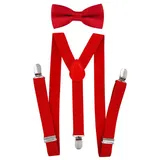 axy Hosenträger Kinder Jungen Hosenträger und Fliege set für Kinder 7-12 Jahren (2-St., 2er Set) Hosenträger mit farblich passender Fliege, verstellbar und elastisch rot