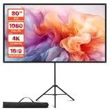 Vevor Projektionsleinwand Stativleinwand (80 Zoll) mit 160° Weitwinkel, Beamerleinwand für Projektor innen & außen 16:9 4K HD, tragbare Filmleinwand mit Tragetasche für Heimkino Präsentation