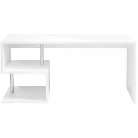 Dmora Schreibtisch Dmorisc, Linearer Schreibtisch mit PC-Halterung, Mehrzweck-Bürotisch, platzsparender Multipositions-schreibtisch, 100 % Italy, cm 140x60h78, glänzend Weiß