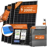 Solarway® All In One Balkonkraftwerk mit Speicher 2000W komplett Steckdose - 4,8 kWh Anker Solix 2 PRO Speicher - Solaranlage Komplettset - 500W Solarmodule (2000Wp + 4,8kWh, Stockschrauben Halterung)