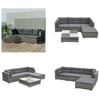 vidaXL 5 tlg. Garten Lounge Set mit Auflagen Poly Rattan Grau - Garten-Sofagarnitur - Garten-Sofagarnituren - Gartensofa-Set - Gartensofa-Sets - Grau