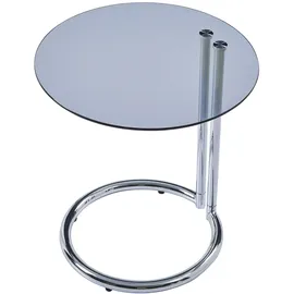 [en.casa] Beistelltisch, Ylivieska 46xØ45 cm Chromfarben/Grauglas (44.50 x Ø45 Dekotisch Kaffetisch rund Ablagetisch mit Metallgestell Nebentisch