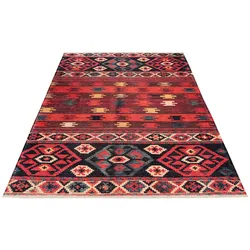 Teppich OBSESSION "My Ethno 261", bunt (mehrfarbig), B:150cm H:6mm L:230cm, Polyester, Teppiche, Fransenteppich, recycelte Materialien, mit Fransen, waschbar, In- und Outdoor geeignet