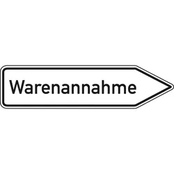 Schild I Wegweiser Warenannahme, rechtsweisend, Aluminium RA0, reflektierend, 1400x350mm, DIN 67520
