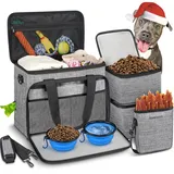 Abrimelodi 6-teiliges Hunde-Reisetasche, großes Haustier-Reise-Set für Zubehör, enthält 2 Futterbehälter, 1 Reise-Organizer für Hunde, 2 Faltbare Näpfe, 1 Leckerli-Tasche, Hunde-Wochenend-Reisetasche