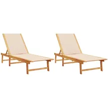 vidaXL Sonnenliegen 2 Stk. Creme Massivholz Akazie und Textilene