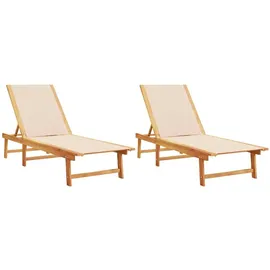 vidaXL Sonnenliegen 2 Stk. Creme Massivholz Akazie und Textilene