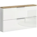 XORA Hängeschuhschrank, Weiß Hochglanz, Eiche, Metall, 140x82x19 cm, hängend, Garderobe, Schuhaufbewahrung, Schuhschränke