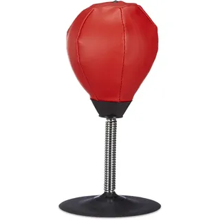 Relaxdays 10022328 Punchingball Tisch, Boxbirne Schreibtisch, Büro Punching Ball, Anti Frust, HxBxT: 35 x 18 x 18 cm, rot-schwarz