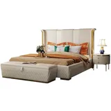 JVmoebel Schlafzimmer-Set Bett 3tlg. Schlafzimmer Set Luxus Möbel Nachttisch Betten 180x200, Made in Europa weiß