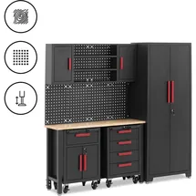 MSW Werkstattschrank modular 132 x 42,7 x 2,5 cm Platte Lochwand 2 Rollcontainer verriegelbar Werkzeugschrank Metall Werkstattschrank Metallschrank Hängeschrank