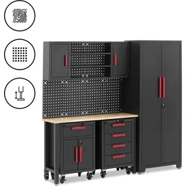 MSW Werkstattschrank modular 132 x 42,7 x 2,5 cm Platte Lochwand 2 Rollcontainer verriegelbar Werkzeugschrank Metall Werkstattschrank Metallschrank Hängeschrank