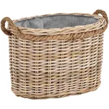 Krines Home Flechtkorb Großer Holzkorb oval Grau Natur Rattan mit Seilrand /Tragekorb, mit Seilrand grau 60 cm x 40 cm x 44 cm