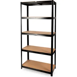deluxe4home® Schwerlastregal 90x40x180cm I belastbar bis 875kg I 5 Ablagen + Haken   Schwarz