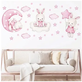 Montegoni Wandsticker Wandtattoo Kinder Tier Wandsticker (Kaninchen Tanz Ballon, Wolken, Sterne, Wandaufkleber für Mädchenzimmer,babyzimmer), wasserdichte und abnehmbare