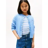 Tommy Hilfiger Strickjacke TOMMY HILFIGER "CABLE CARDIGAN", Mädchen, Gr. 6 (116), blau (cloudy blau), Strick, Obermaterial: 100% Baumwolle, unifarben, regular fit hüftlang, Rundhals, Bündchen, Strickjacken Strickjacke, für Kinder bis 16 Jahre, mit Zopfmuster