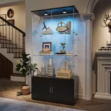 Glasvitrine, Transparente Sammlervitrine Mit Beleuchtung Und Verstecktem Stauraum – 4 Ebenen – Schwarz