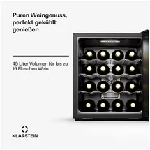Klarstein Weinkühlschrank Silent Vino 16 bottle uno, für 16 Standardflaschen á 0,75l,Wein Flaschenkühlschrank Weintemperierschrank Weinschrank Kühlschrank schwarz