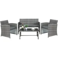 Polyrattan Gartenmöbel-set, Mit Bequemen Sitzkissen, Doppelsofa, 2 X Sessel Und Tisch Aus Gehärtetem Glas, Garten Rattan Tisch Set Mit Auflagen - Liferun