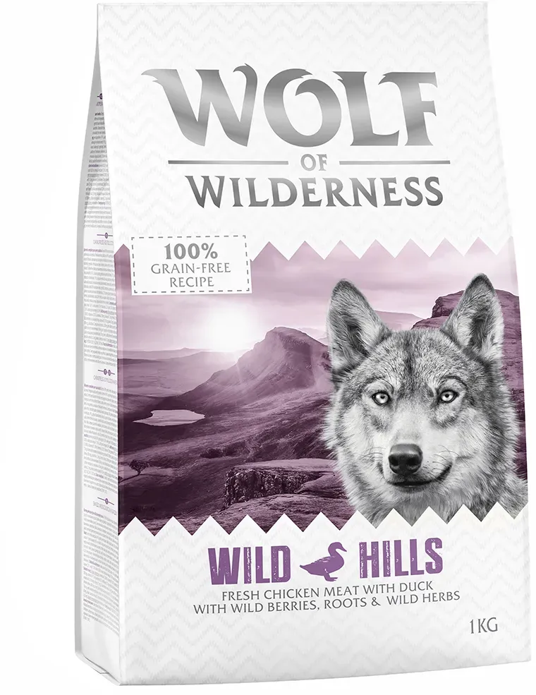 1kg Adult Wild Hills Ente Wolf of Wilderness getreidefreies Hundefutter trocken