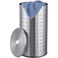 Relaxdays Relaxdays, Wäschekorb mit Deckel, Edelstahl, 42 l, HxD: 55 x 31 cm, Wäschesammler mit Löchern, Schmutzwäschekorb, silber