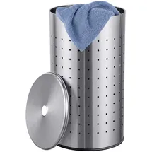 Relaxdays Relaxdays, Wäschekorb mit Deckel, Edelstahl, 42 l, HxD: 55 x 31 cm, Wäschesammler mit Löchern, Schmutzwäschekorb, silber