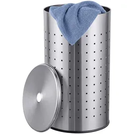 Relaxdays Relaxdays, Wäschekorb mit Deckel, Edelstahl, 42 l, HxD: 55 x 31 cm, Wäschesammler mit Löchern, Schmutzwäschekorb, silber