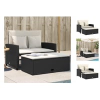 vidaXL Gartensofa mit Kissen 2-Sitzer Schwarz Poly Rattan