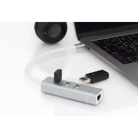 Digitus USB2.0 3-Port HUB & Fast Ethernet LAN-Adapter mit Typ-C Anschluss