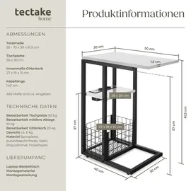 Tectake Laptop-Beistelltisch, Rhea, C-Form, mit Ladestation
